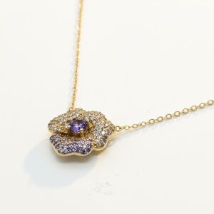 PURPLE GOLD CZ FLORAL NECKLACE